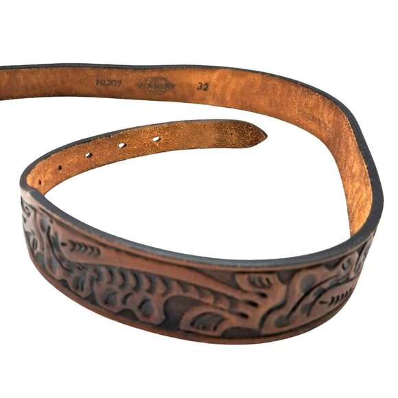 Vintage Circle S Wester Tooled Leather Ranger Belt Size 32 Floral Oak Unisex - Picture 5 of 11